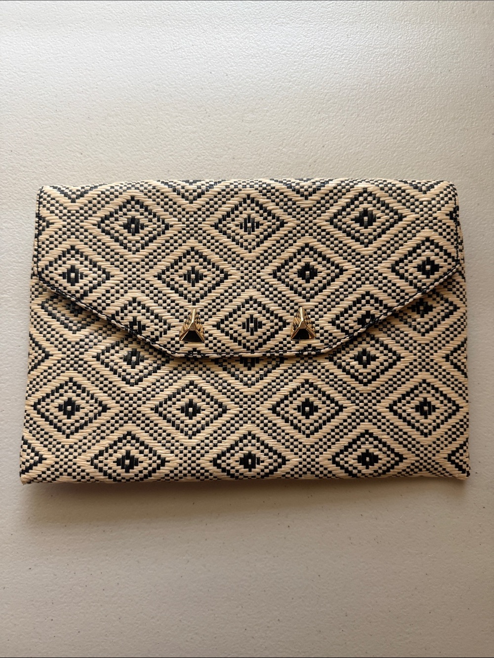 Stella & Dot Black and Natural Woven Envelope Clutch